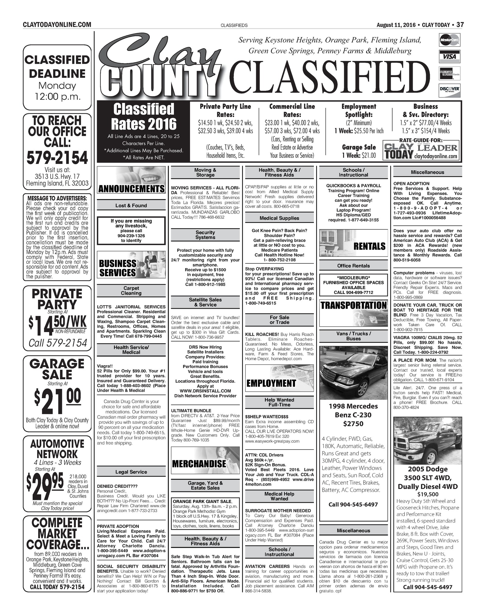 Clay Today Classifieds 8/11/16 Clay Today