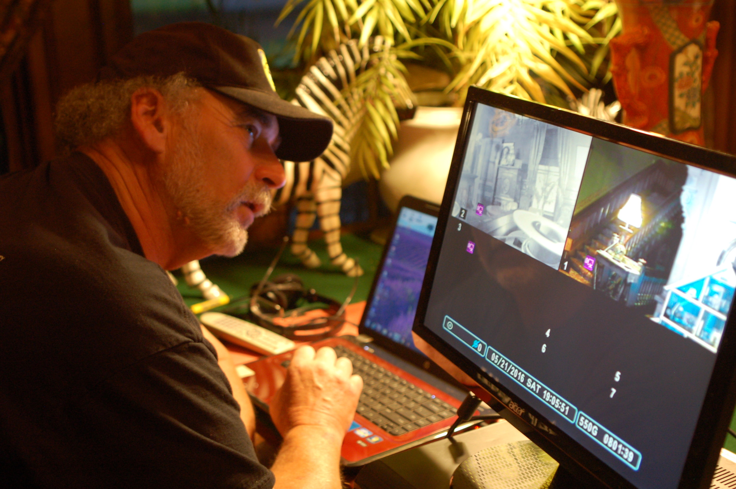 Ken DeCosta checks the monitor to confirm the cameras are set for maximum visibility.