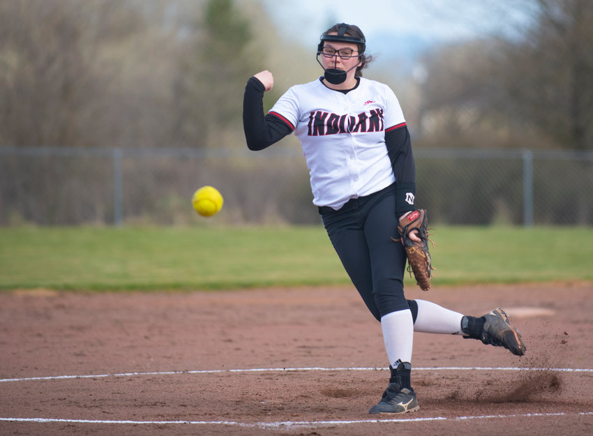 FILE PHOTO - Toledo pitcher Bethany Bowen delivers a pitch to Wahkiakum on Thursday at home.