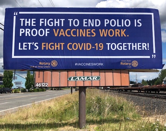 Two local Rotary Clubs pitched in to rent billboard space northbound along St. Johns Boulevard south of NE 78th Street.