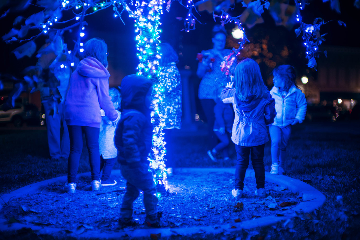 Kids couldn’t help but get a closer look at the Magic Tree in all its electric finery.